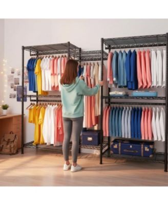 Clothes Rack with Shelves, Portable Metal Closet Organizer for Hanging Clothes, Adjustable, Max Load 900 lbs for Bedroom or Apartment