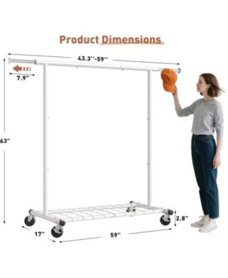 Clothing Rack for Hanging Clothes, Rolling Clothes Rack Load 250LBS, Metal Clothes Racks, Clothing Rack with Wheels Portable