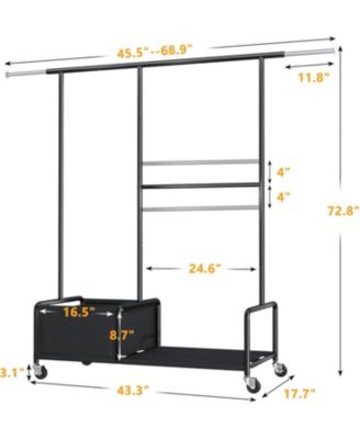 Clothes Racks for Hanging Clothes with Shelves, Adjustable Clothing Rack with Lockable Wheels, Heavy Duty Garment Racks for Hanging Clothes