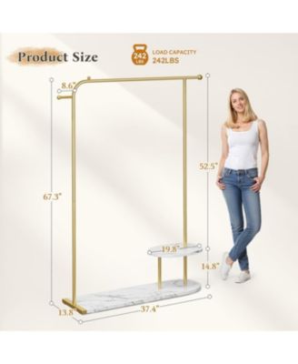 67.3" H Gold Clothing Rack, Modern Coat Rack with 2-Tier Storage, Clothes Rack with a Display Stand for Boutique Store, Living Room