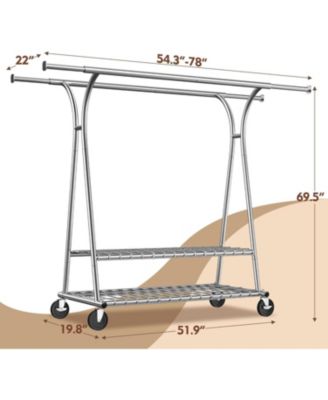 78" W Heavy Duty Clothes Rack Loads 630 LBS, Double Rods Clothing Racks for Hanging 450+ Clothes, Clothing Rack with Wheels