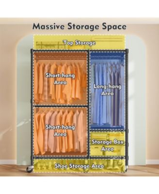 79" H Clothes Rack, Clothing Racks for Hanging Clothes, Portable Closet with Wheels and 4 Tiers Adjustable Shelves