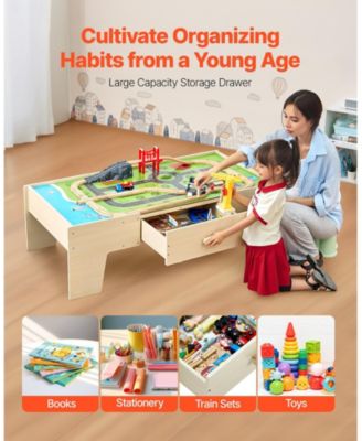 62-Piece Train Table with Storage Drawer & Multi-Activity Top