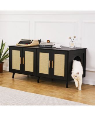 Double-Compartment Wooden Litter Box Enclosure, Black