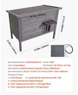 34" Heated & Insulated Wooden Outdoor Cat House