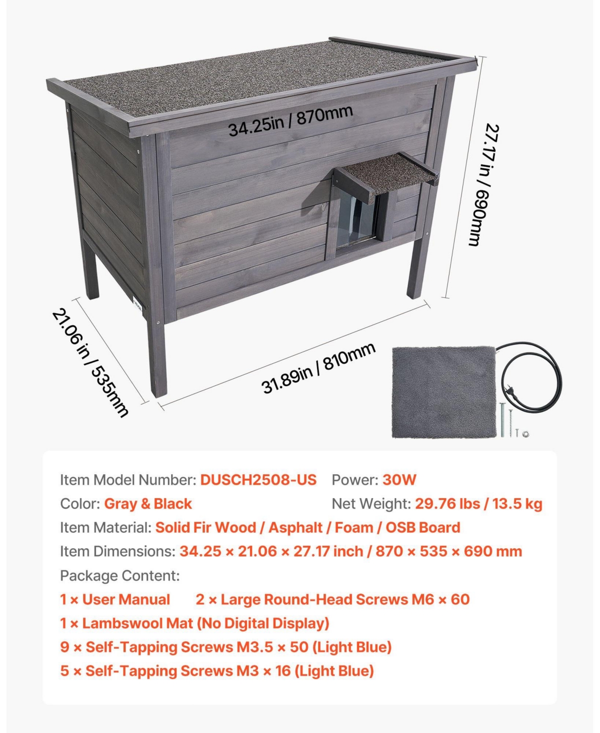 Cozito 34" Heated & Insulated Wooden Outdoor Cat House