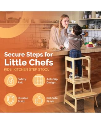 Kids Kitchen Step Stool Holds up to 150 Pounds with Safety Rail