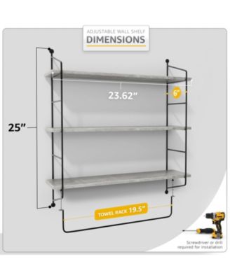3-Tier Wooden Floating Shelves with Metal Brackets