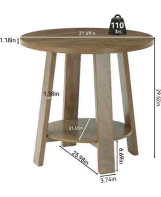 31.5" Round Dining Table for 2, Small Kitchen Table with Storage Shelf for Apartments, Oak Farmhouse Style