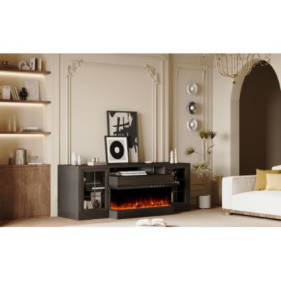 Electric Fireplace Insert 23" 1400W 120V ,Equipped with remote control, ultra thin heater with log set & realistic flame - BLACK