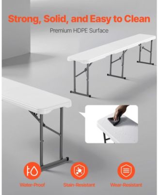 Plastic Folding Bench, 6 ft Portable Foldable HDPE Bench for Indoor Outdoor Picnic, Patio, Camping and Events, 1 Pack, White