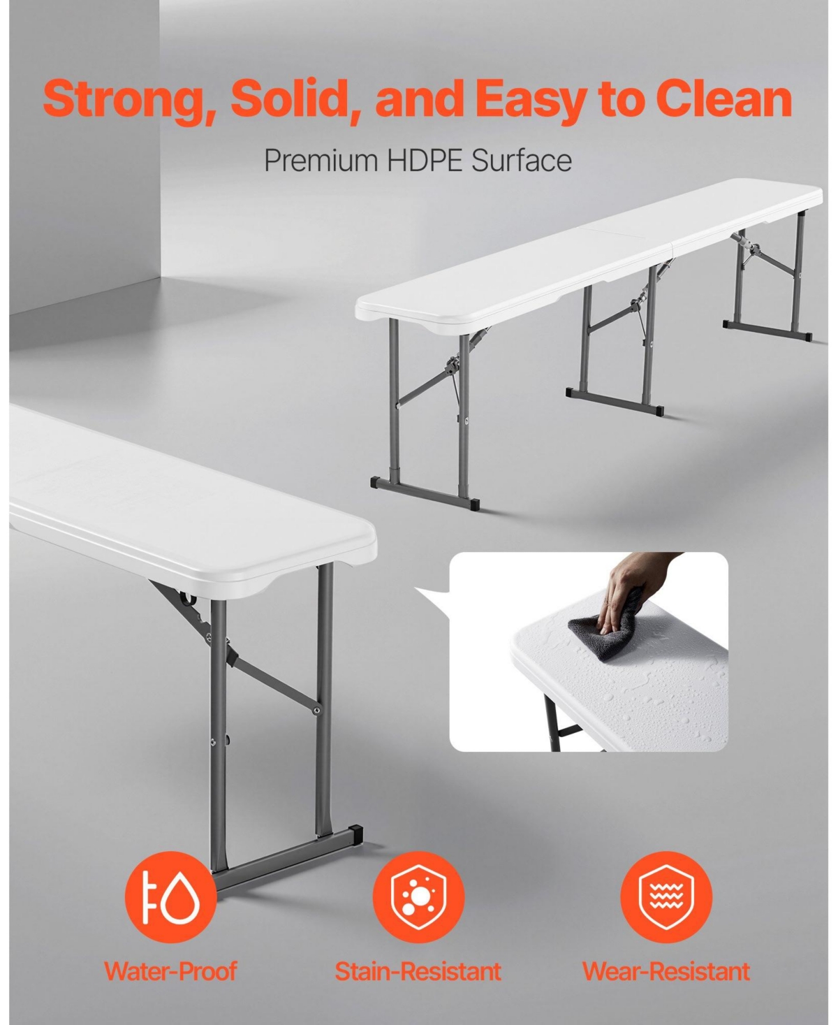 Mecale Plastic Folding Bench, 6 ft Portable Foldable Hdpe Bench for Indoor Outdoor Picnic, Patio, Camping and Events, 1 Pack, White