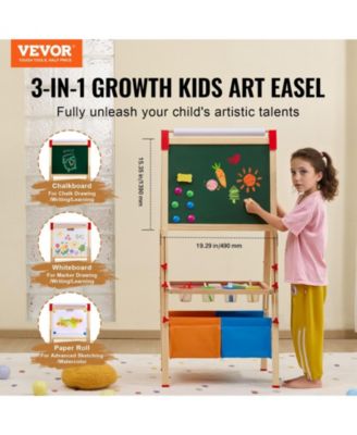 Kids Art Easel, 3-in-1 Wooden Double-Sided Easel with Whiteboard, Chalkboard, Paper Roll and Accessories