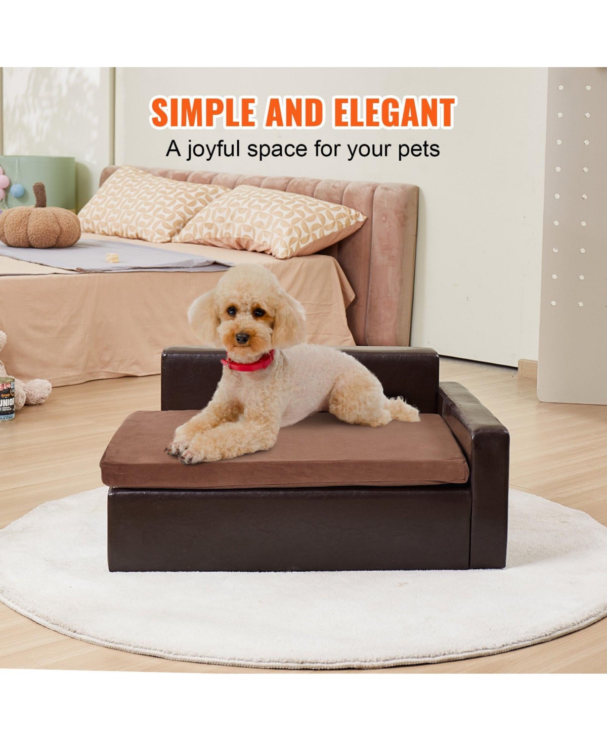 Cozito Faux Leather Pet Sofa for Medium Pets, Holds up to 110 lbs., Black