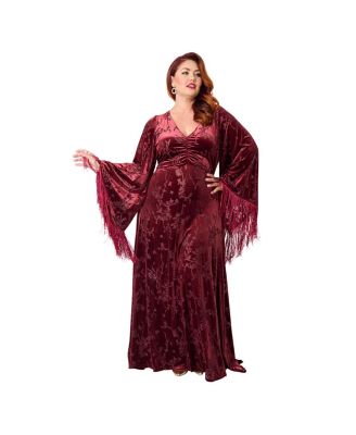 Plus Size Fringed Long Bell Sleeved Ruched Maxi Dress