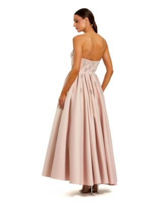 Women's Crystal Embellished Strapless Satin A-Line Dress