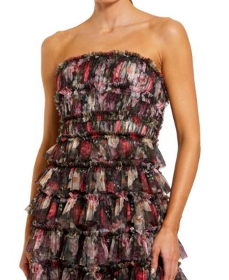 Women's Strapless Micro Ruffle A Line Midi Dress