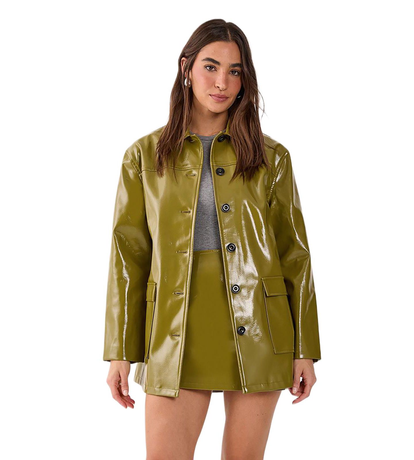 Женская куртка Nasty Gal Vinyl High Clean Longline, цвет: Оливковый — фото 1