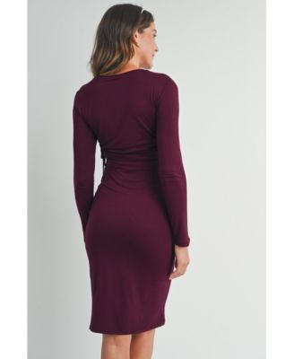 Women's Bodycon Long Sleeve Side Ties Maternity Nursing Dress