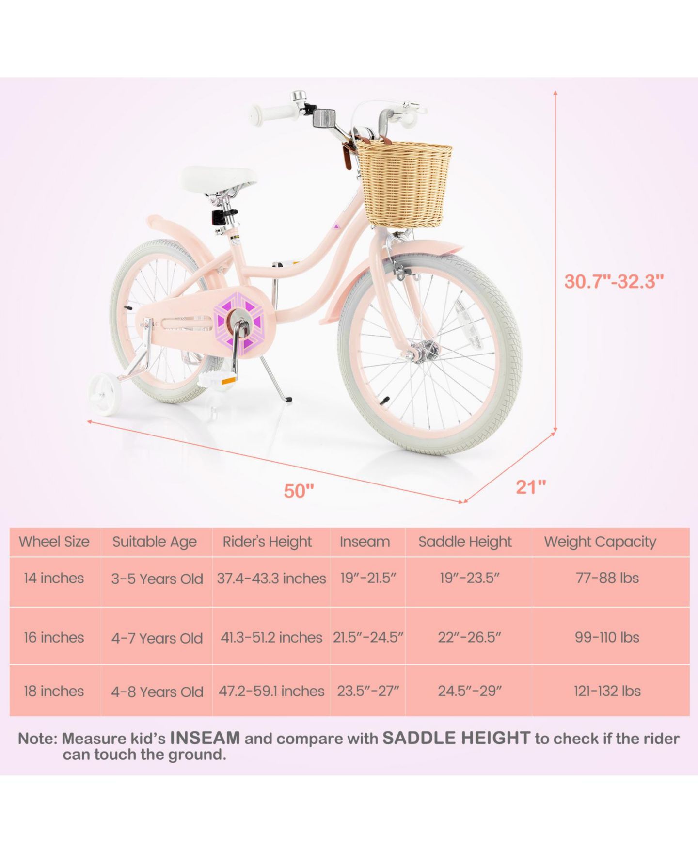 Детская игрушка SUGIFT 18-Inch Kids Bike with Adjustable Seat and Training Wheels, Ages 5-10, цвет: Розовый — фото 8