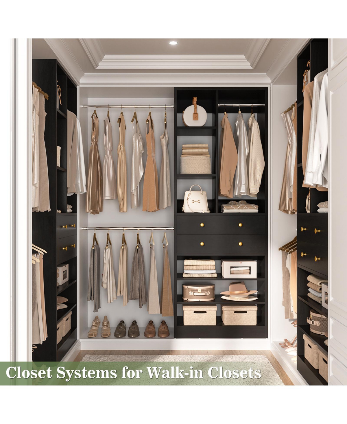 Aheaplus 2.4-8 Ft Wide Adjustable Closet Organizer, System with 2 Drawers, 5 Hanging Rods, Shoe Racks and Shelves
