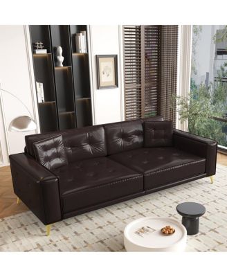 92" Faux Leather King Size Convertible Pull-Out Sleeper Sofa Bed with Wide Armrests & Pillows, 4-Seater