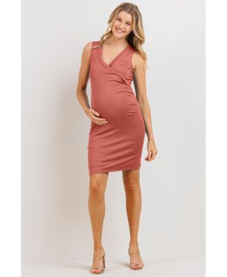 Maternity Sleeveless V Neck Wrap Fitted Nursing Dress