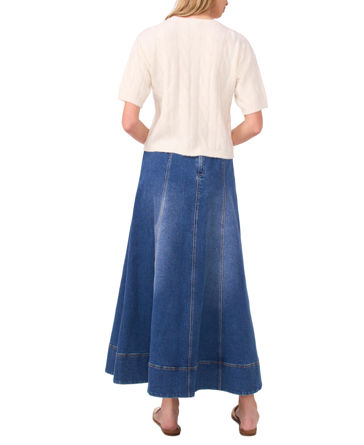 1.state Women's Cable Knit Crewneck Cardigan Sweater