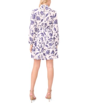 Women's Smocked Mock Neck Long-Sleeve Mini Dress