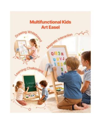 Wooden Kids Art Easel 2-in-1 Magnetic, Chalkboard, Paper Roll