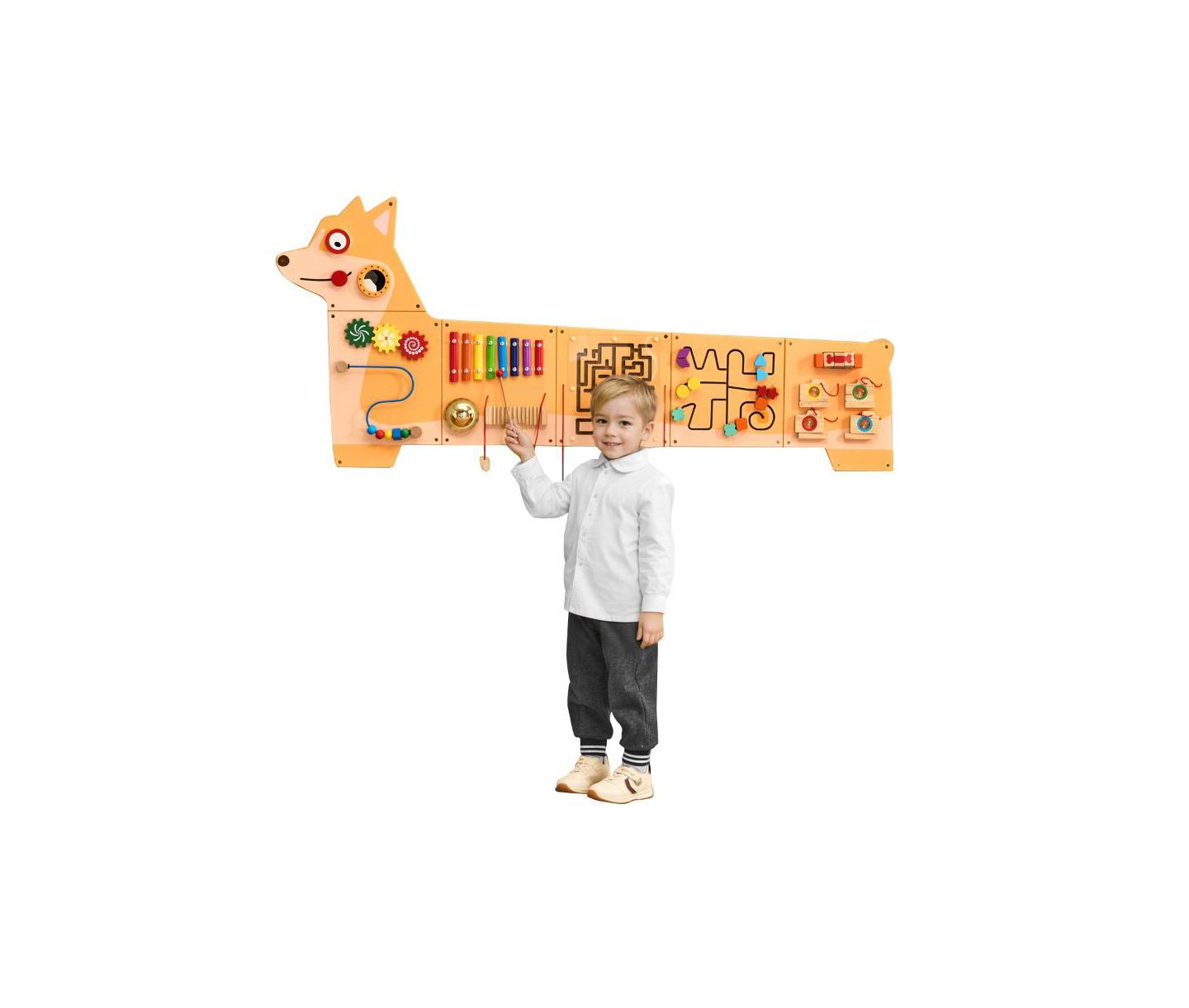 Детская игрушка Slickblue Puppy Montessori-Inspired Sensory Activity Busy Board, 12 Activities, Ages 3-12, цвет: Натуральный — фото 1