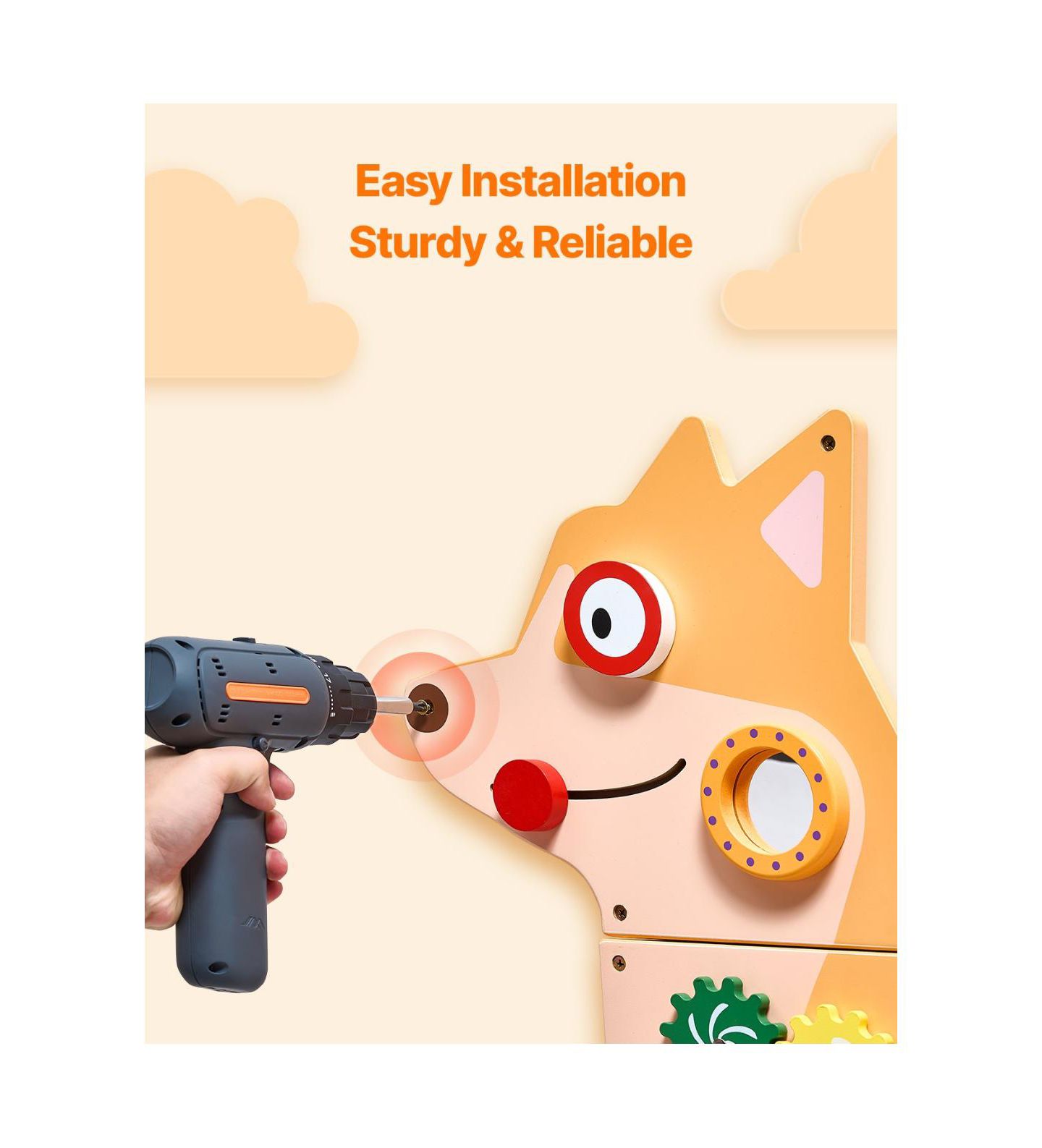 Детская игрушка Slickblue Puppy Montessori-Inspired Sensory Activity Busy Board, 12 Activities, Ages 3-12, цвет: Натуральный — фото 5