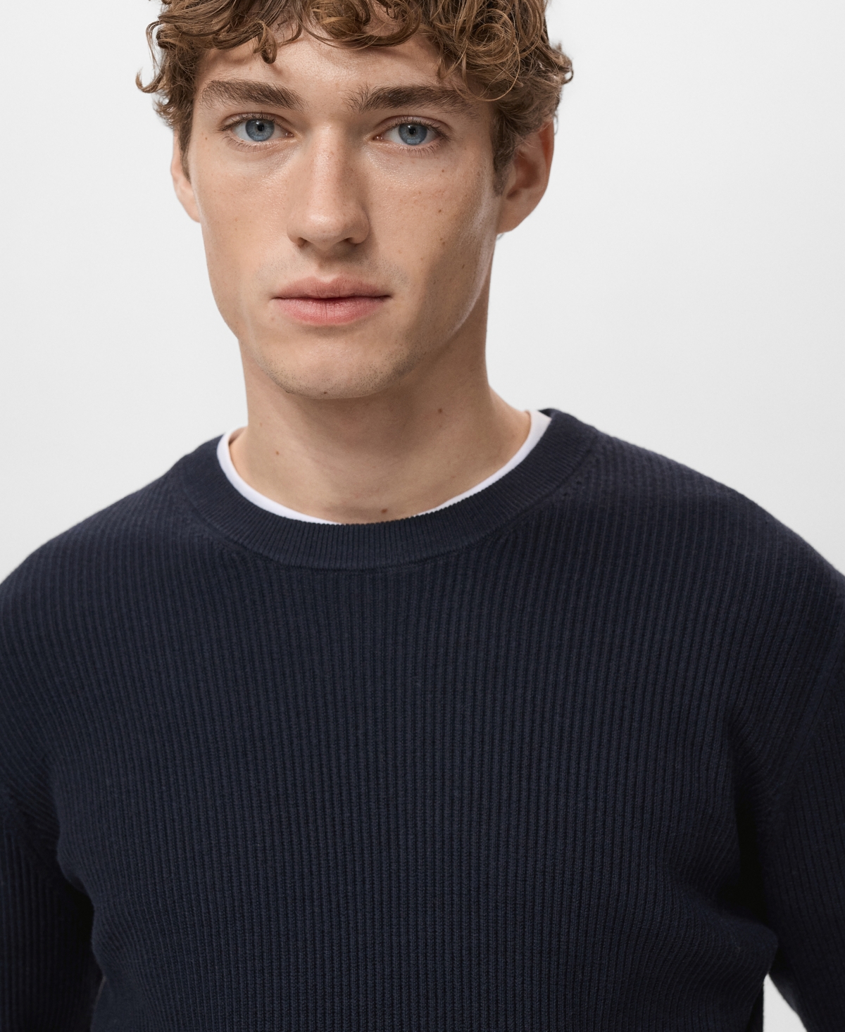 Mango Men's Fine Rib-Knit Cotton Sweater