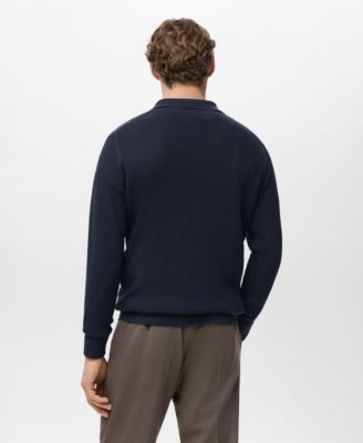 Men's Cotton-Blend Ribbed Polo Sweater