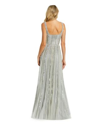 Women's Scoop Neck A-Line Gown with Striped Beading