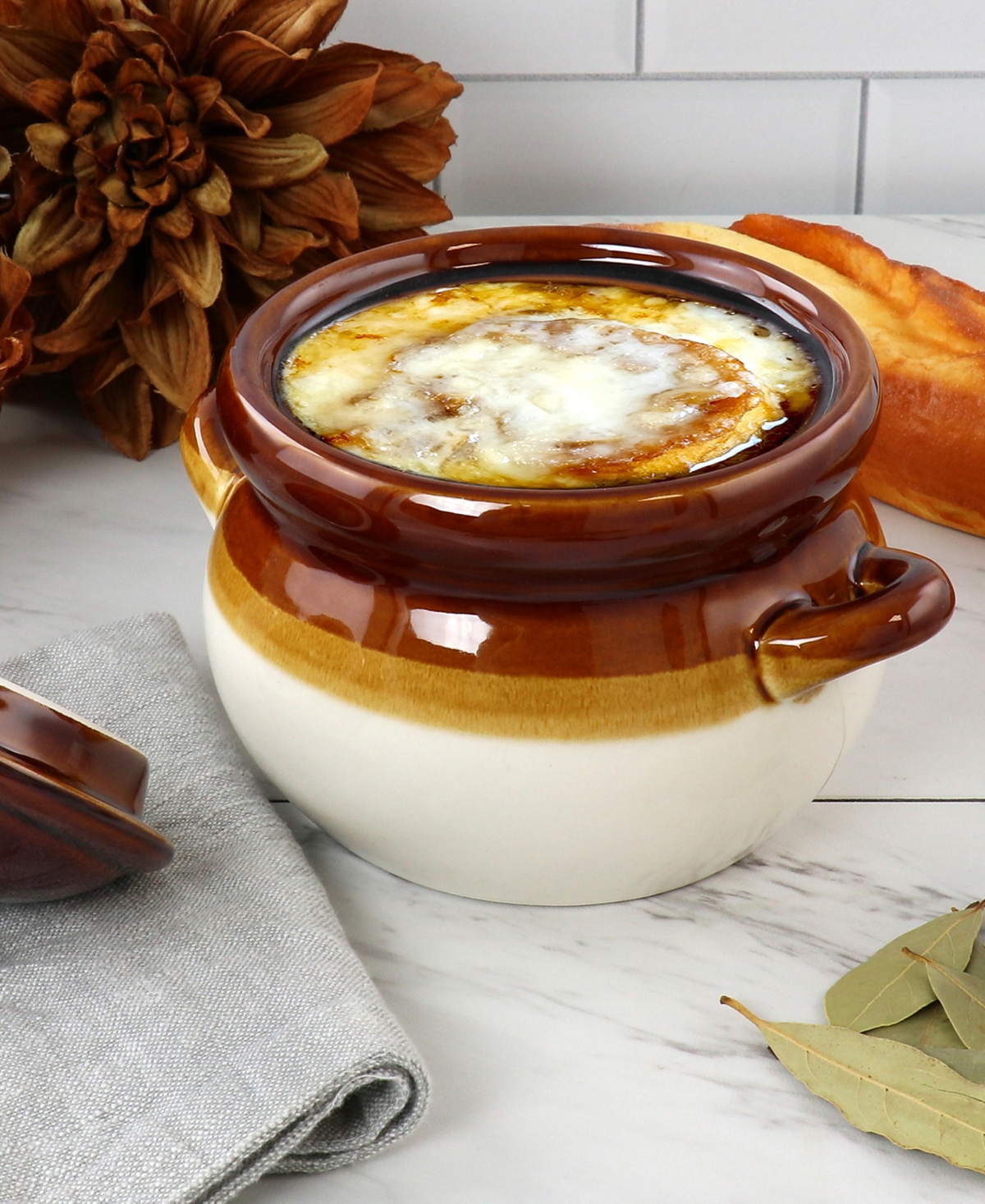 Elama French Onion Double Handle Soup Bowls, Set of 4, Service For 4