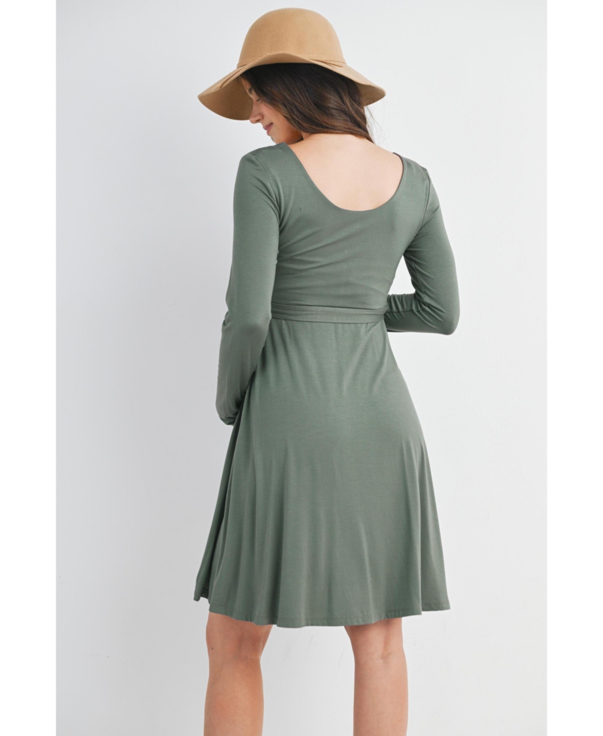 Hello Miz Maternity Scoop Neck Long Sleeve Tie Waist Dress