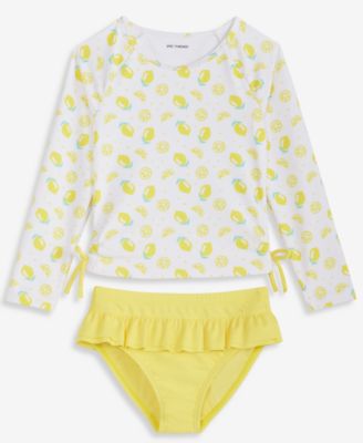 Toddler Girls' 2T-5T Lemon-Print Long-Sleeve Rash Guard Swimsuit, 2-Piece Set