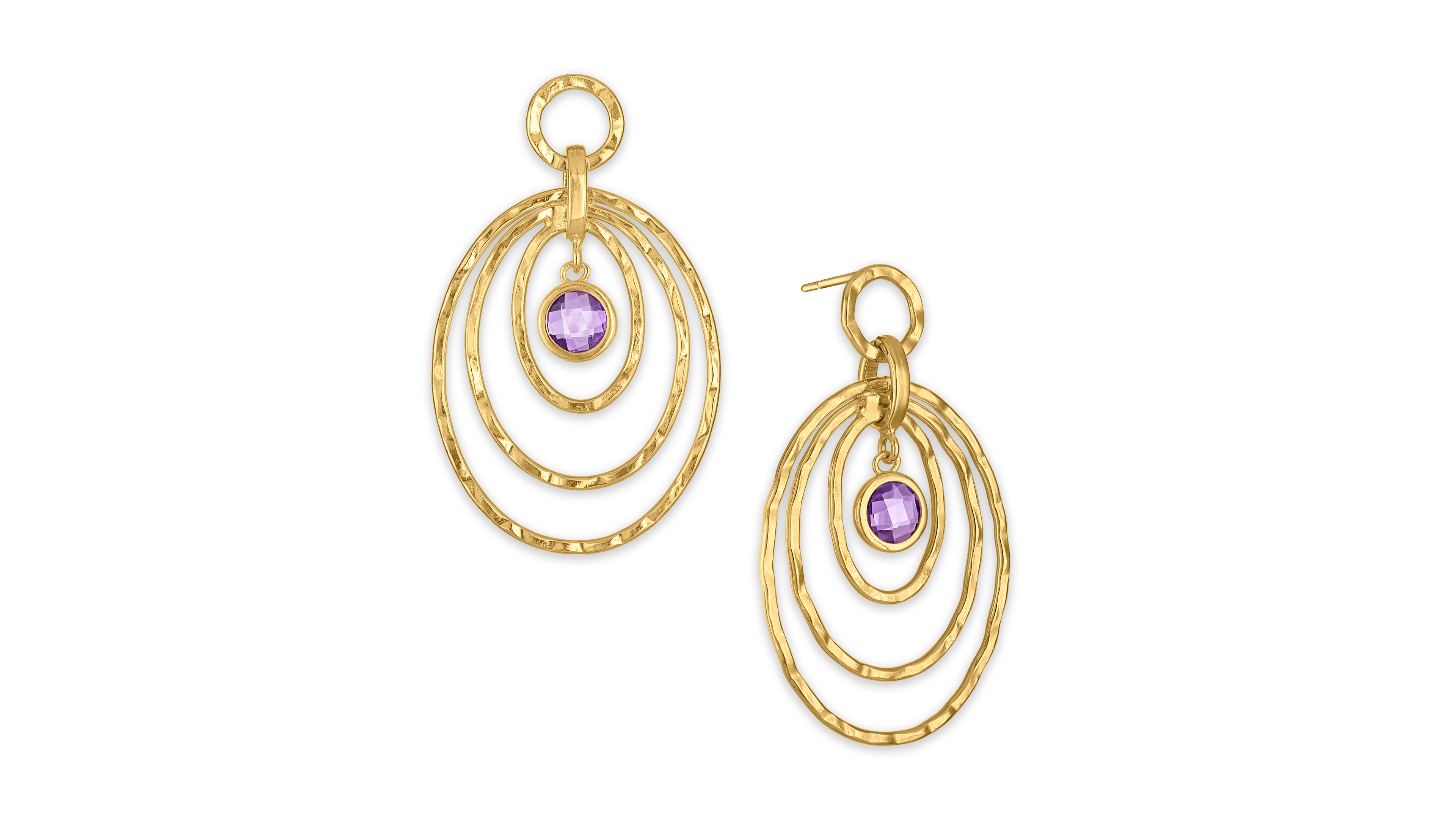 Macy's Amethyst (1-5/8 ct. t.w.) Diamond Cut Multi Row Oval Drop Earrings in 14k Gold Over Sterling Silver