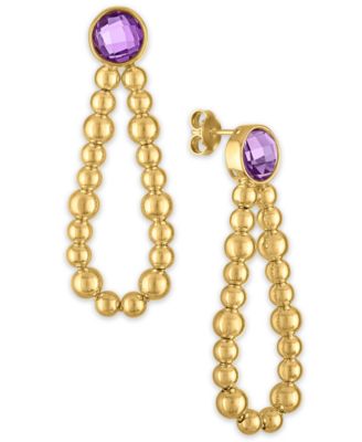 Amethyst (4 ct. t.w.) Beaded Loop Drop Earrings in 14k Gold Over Sterling Silver (Also Available in Sky Blue Topaz)
