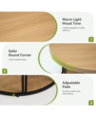 35.5-Inch Rustic Wood 2-Tier Round Coffee Table with Open Storage