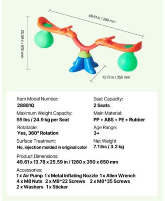 Kids Seesaw, Sit and Spin Teeter Totter with Handles and 55 lb Capacity per Seat for Ages 3+, Multi-Colored