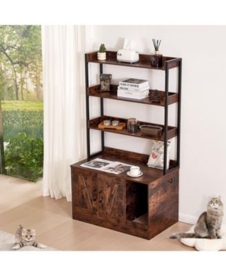 Wooden Cat Litter Box Enclosure with 3 Shelves