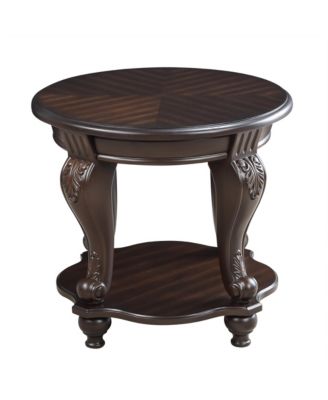 Solid Wood Round End Table with Shelf Sofa Side Table