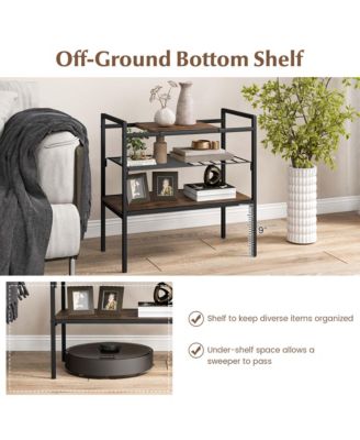 Industrial Entryway Table 3-Tier Sofa Side Table with Removable Panel & Mesh Shelf