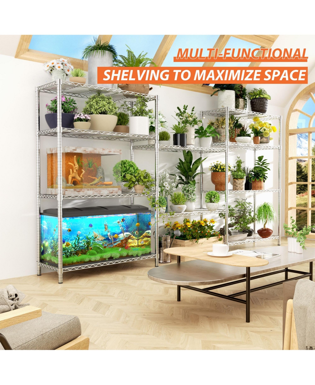 Lovmor 5-Tier 36 in W x 72 in H x 14 in D Height Adjustable Garage Wire Shelving Unit