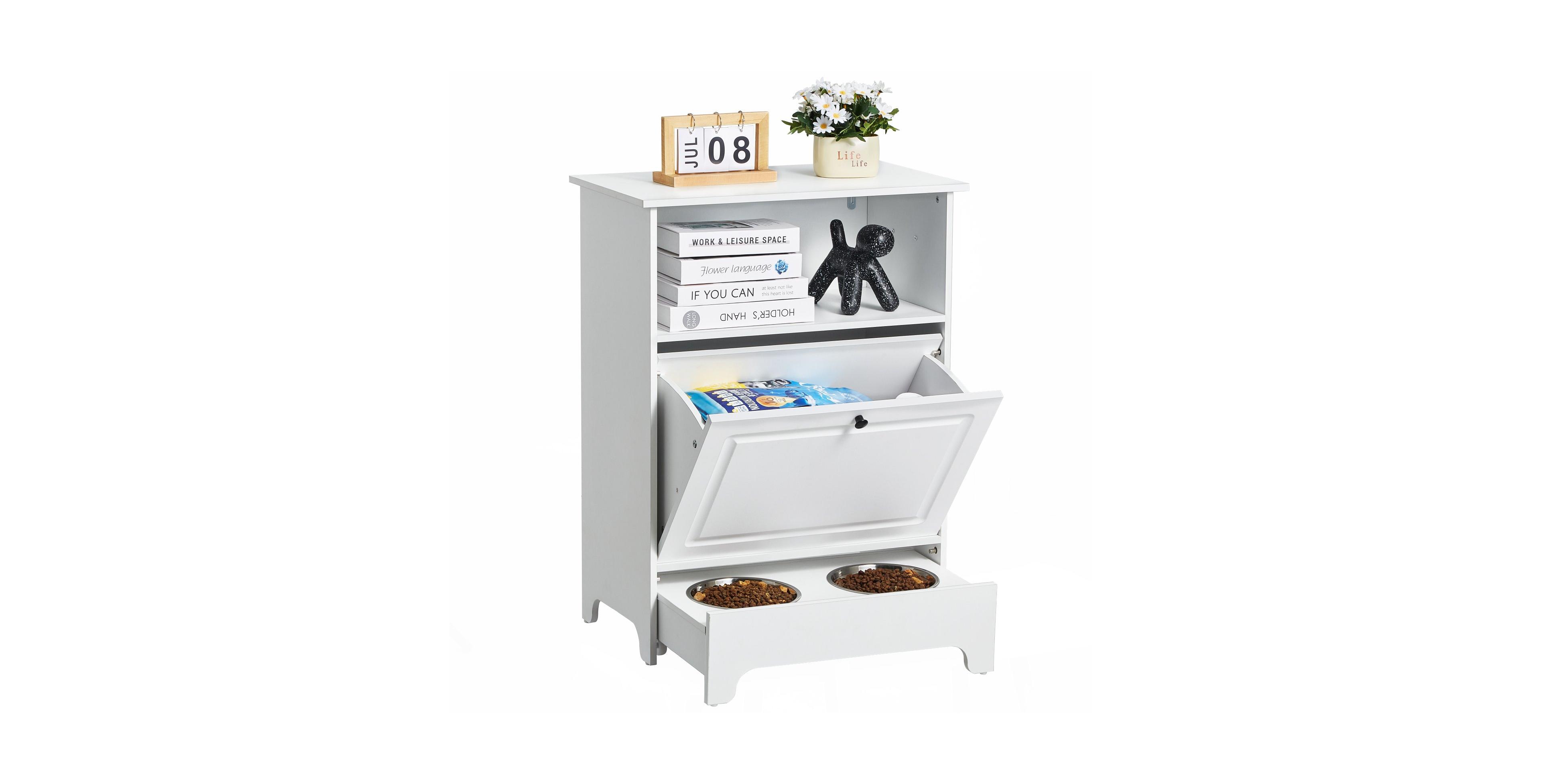 Cozito Elevated Pet Feeding Station with Tilt-Out Storage Cabinet, Small