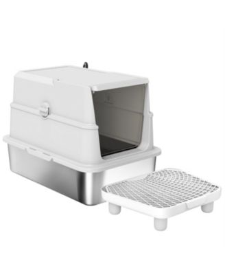 Light Gray Stainless Steel Litter Box with Flip Cover: Spacious, Odor-Containing Design for Large Cats