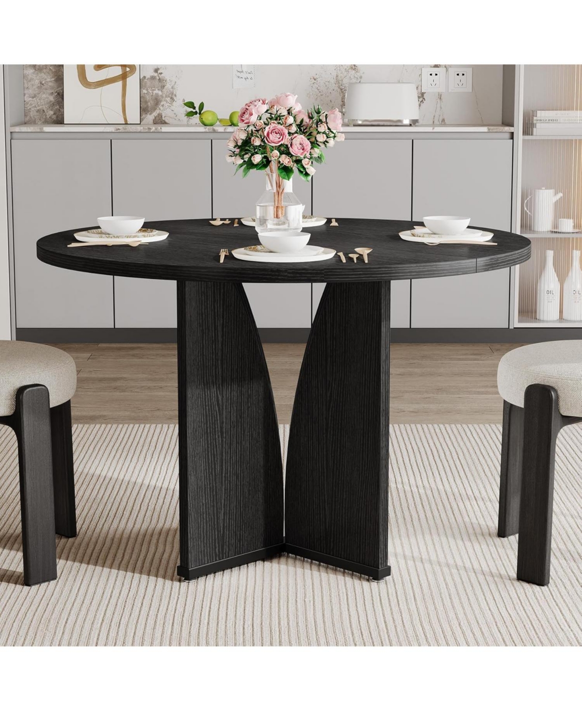 Tribesigns 39.37-Inch Round Dining Table for 4 People, Farmhouse Kitchen Dinner with Wooden Tabletop and Legs