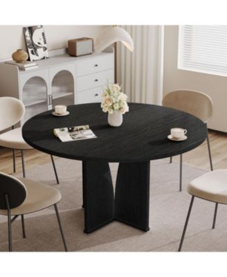 39.37-Inch Round Dining Table for 4 People, Farmhouse Kitchen Dinner Table with Wooden Tabletop and Legs